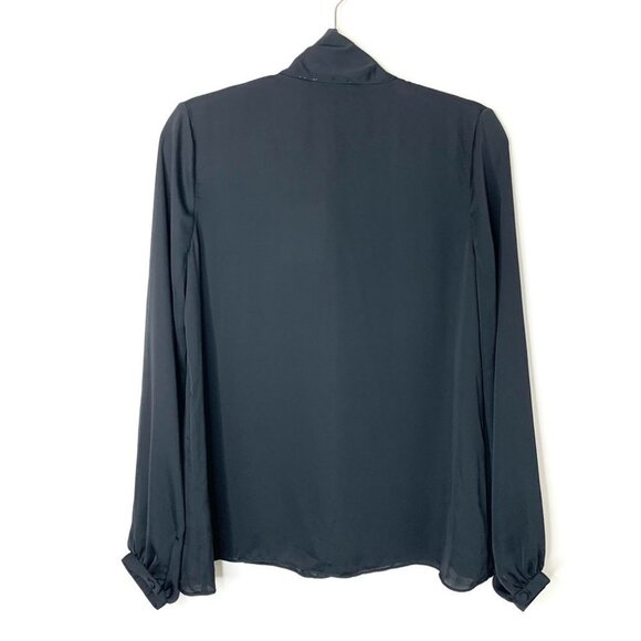 L'Academie Revolve 70's Blouse Neck Tie Black Long Sleeve Satin Size XS - Picture 13 of 14